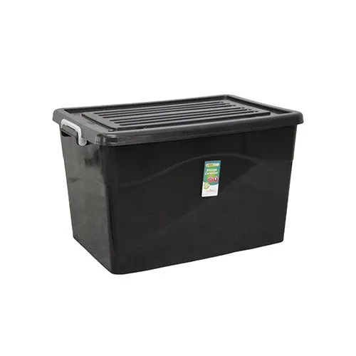 150L Storage Utility Container Box Black with Clip Lock Lid & Wheels