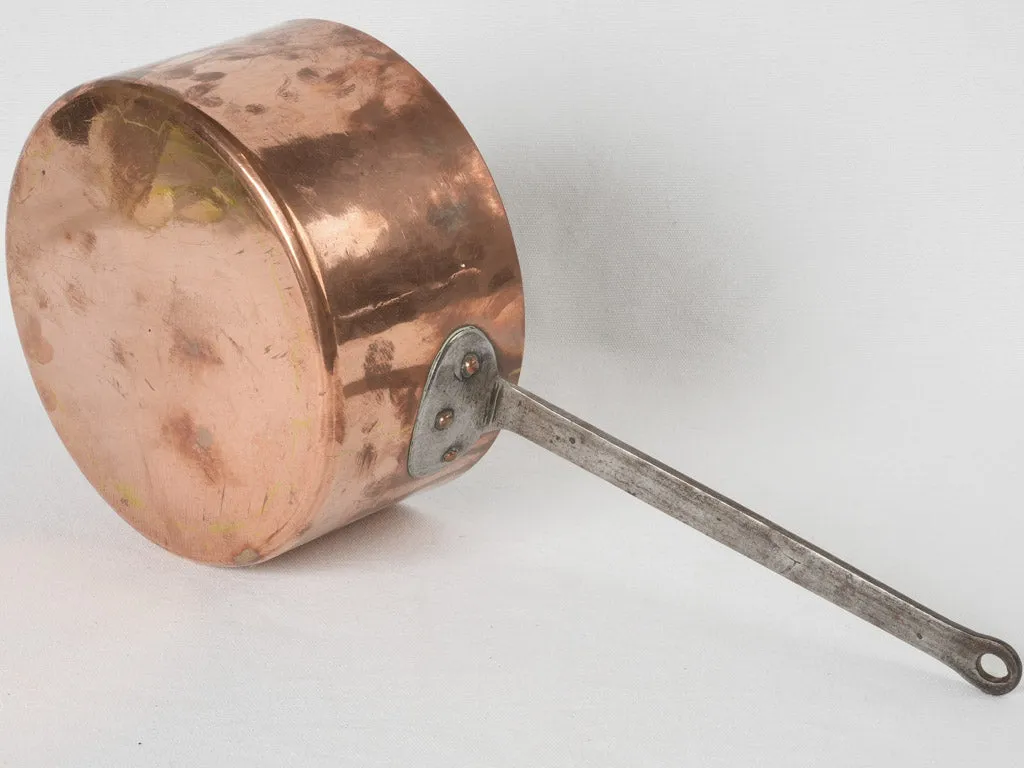 19th-century French copper saucepan w/ wrought iron handle