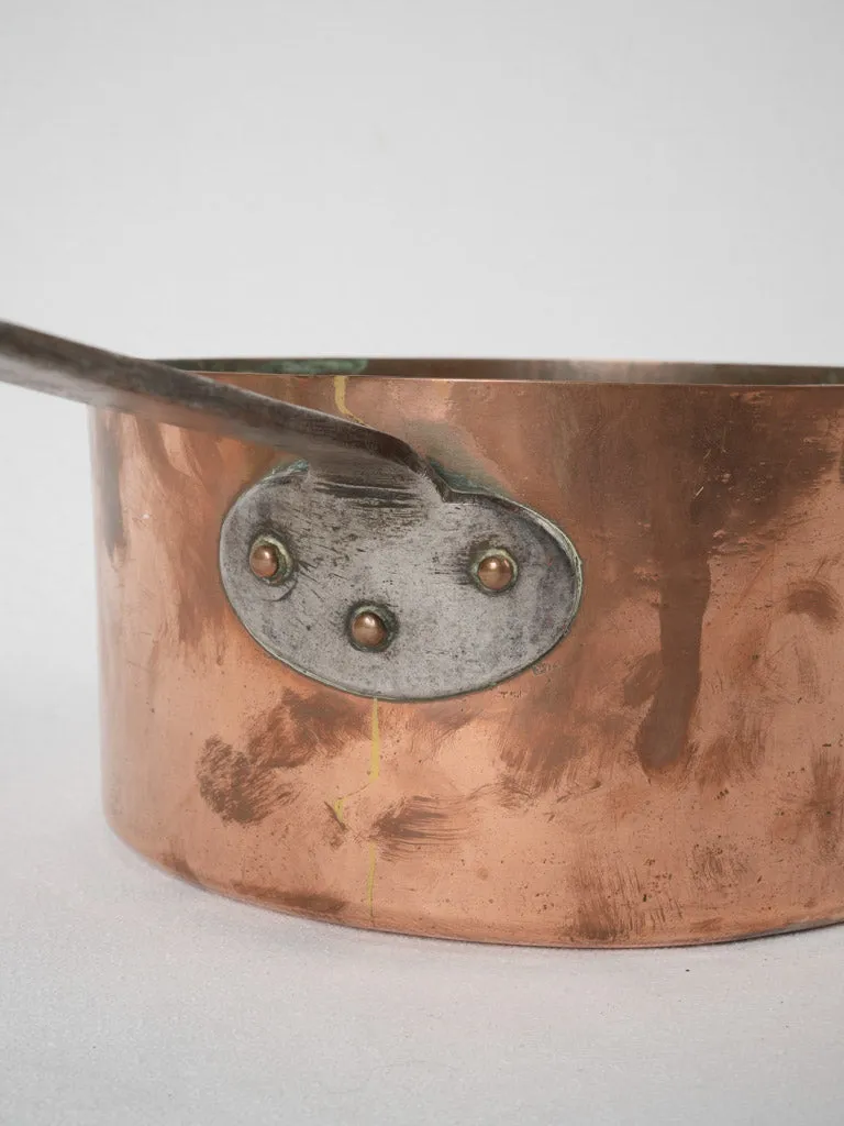 19th-century French copper saucepan w/ wrought iron handle