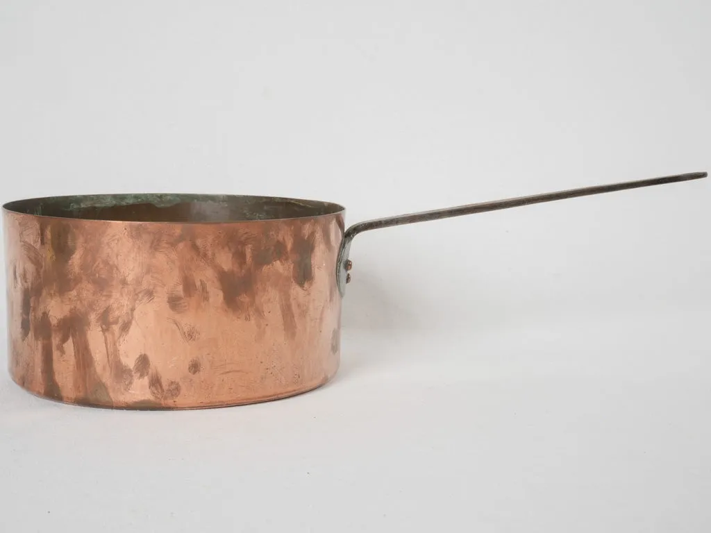 19th-century French copper saucepan w/ wrought iron handle