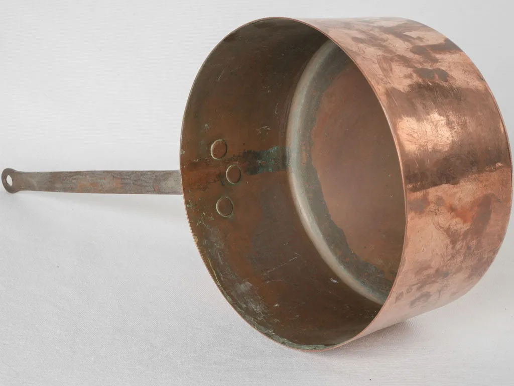 19th-century French copper saucepan w/ wrought iron handle