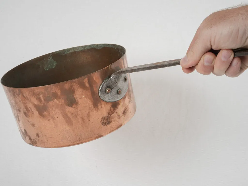 19th-century French copper saucepan w/ wrought iron handle