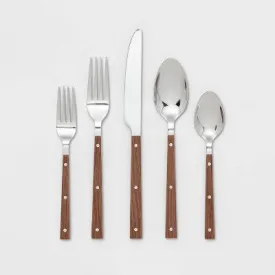 20pc Stainless Steel Burlington Silverware Set Faux Wood - Threshold