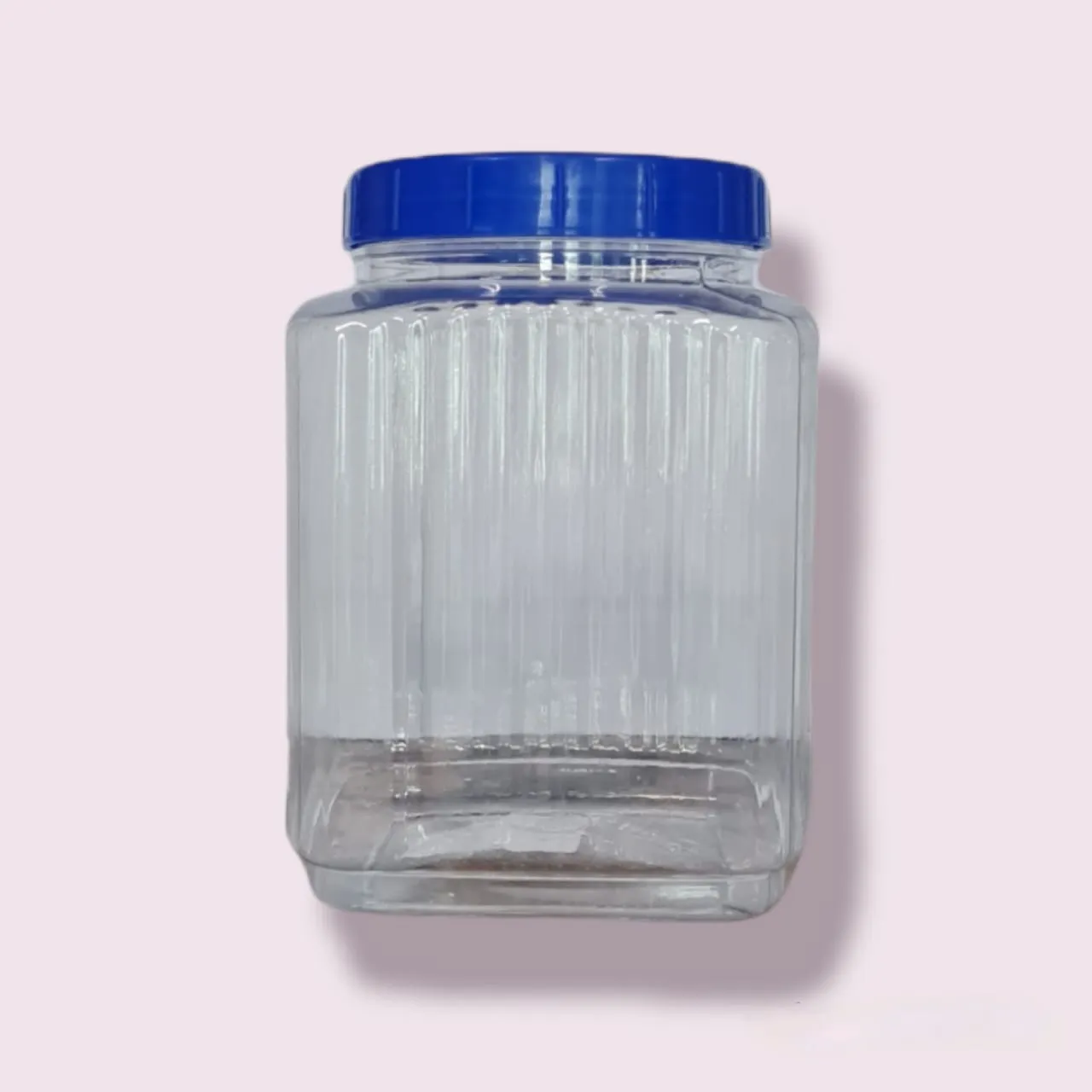 2.5kg PET Plastic Storage Jar Ribbed  Square Clear