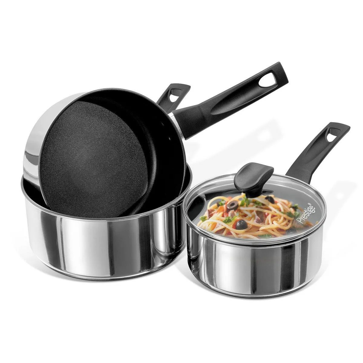 9 X Tougher: Stainless Steel Non-Stick Saucepan Set - Small, Medium & Large