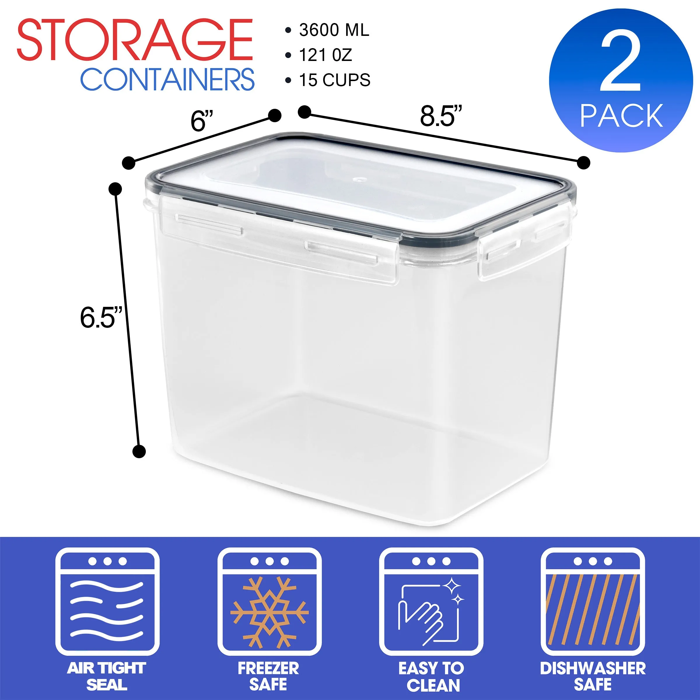 Airtight Food Storage Containers with Lids (2 Pack)