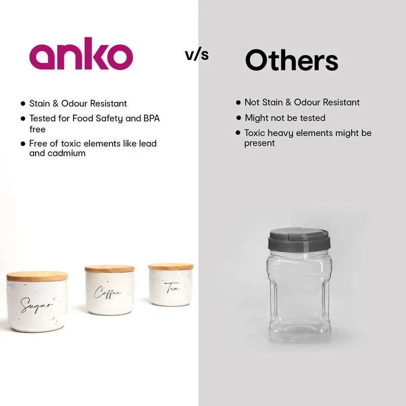 Anko 400ml White Tea Coffee Sugar Stoneware Ceramic Containers Set of 6 | Kitchen Storage Containers Set | Speckled Airtight Container Set for Kitchen