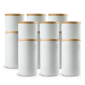 Anko Ribbed Kitchen Canister Container-Pack of 12|6 Large (800mL) & 6 Small (400mL)|Airtight Reusable Storage Box with wood Lid |Scratch Resistant Multipurpose Organizer Jar, White