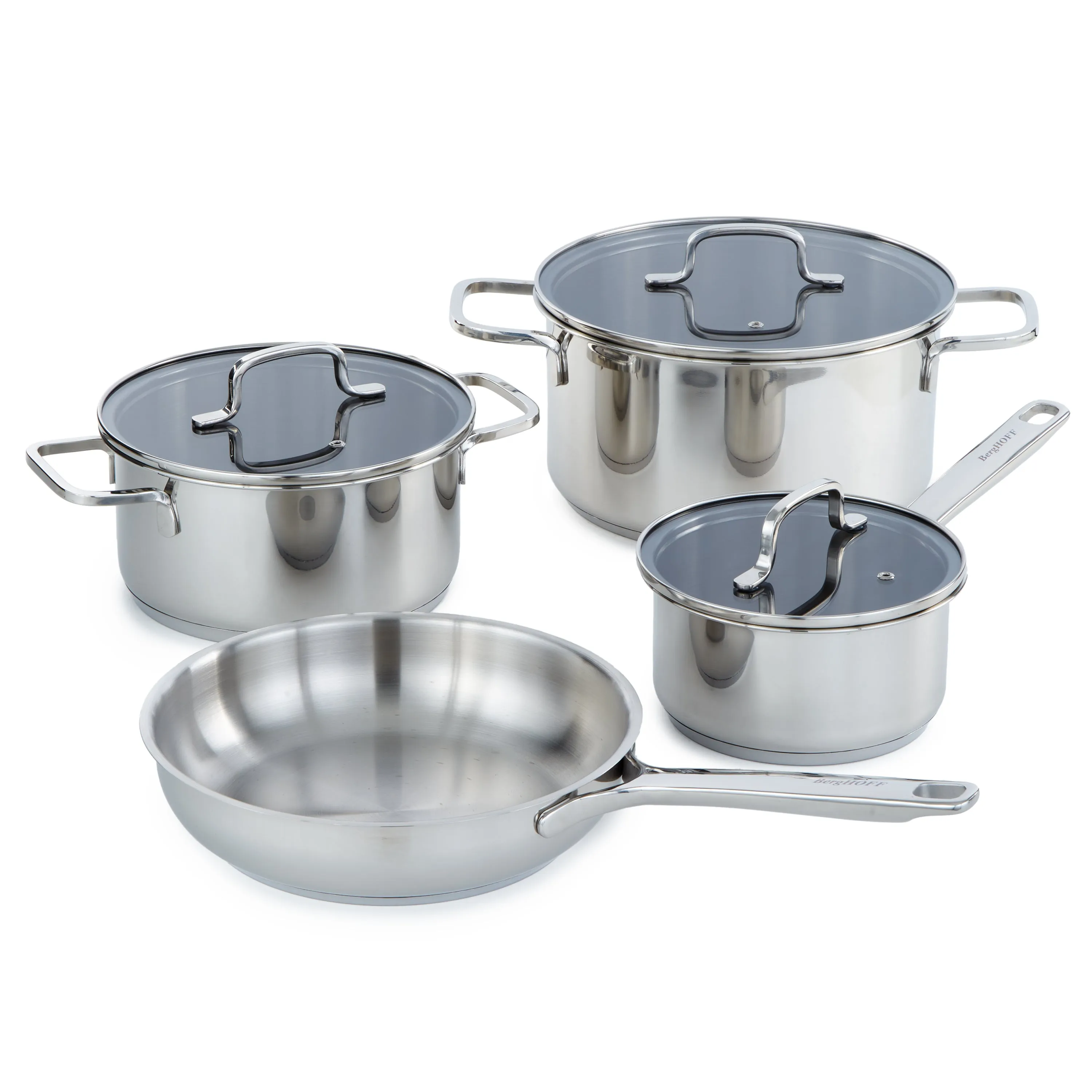 BergHOFF DiNA Helix 18/10 Stainless Steel 7pc Cookware Set with Glass Lids, Recycled