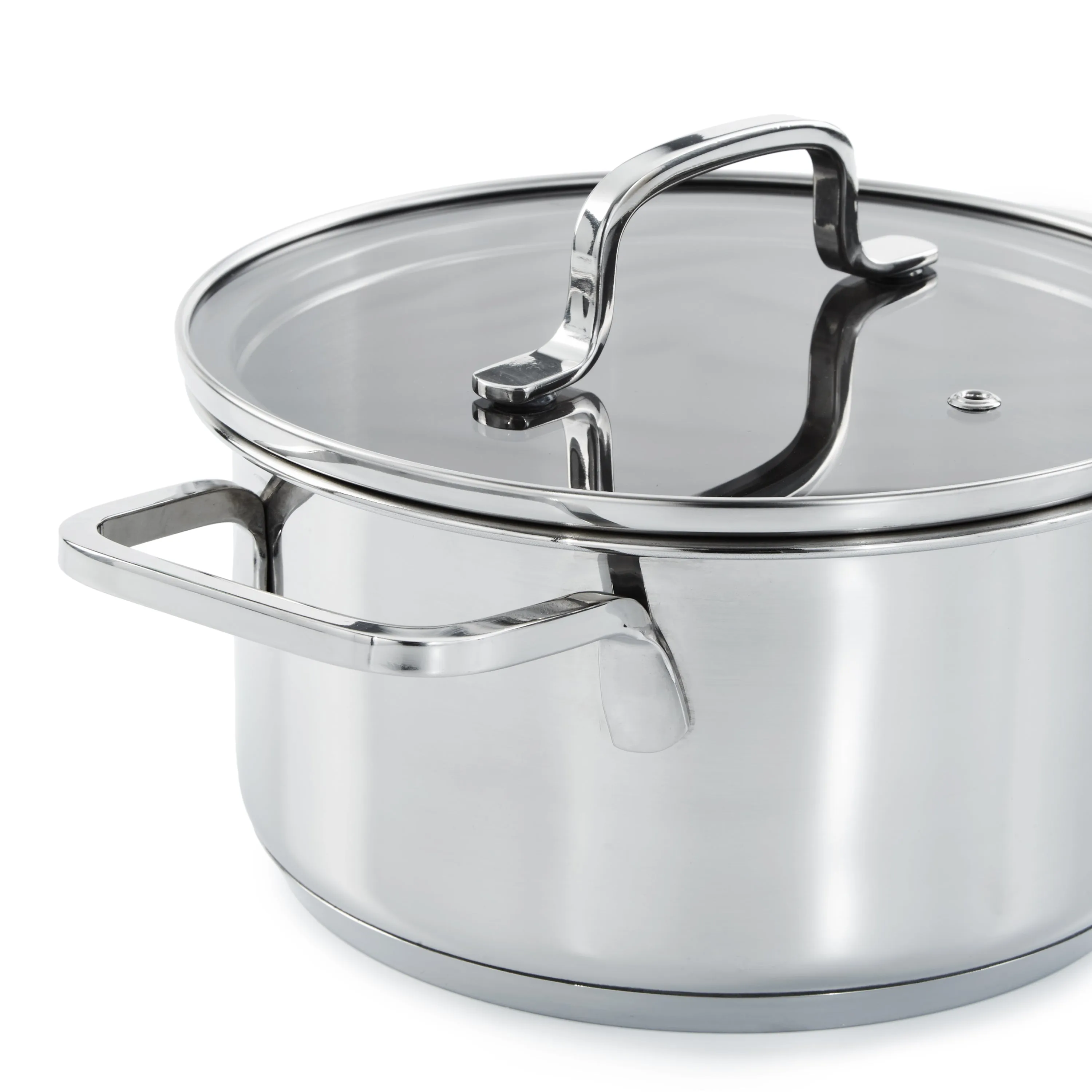 BergHOFF DiNA Helix Recycled 18/10 Stainless Steel 7.25" Stockpot 2.2qt., Glass Lid