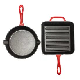 BergHOFF Neo 2pc Cast Iron 10" Fry and Grill Pan Cookware Set, Red