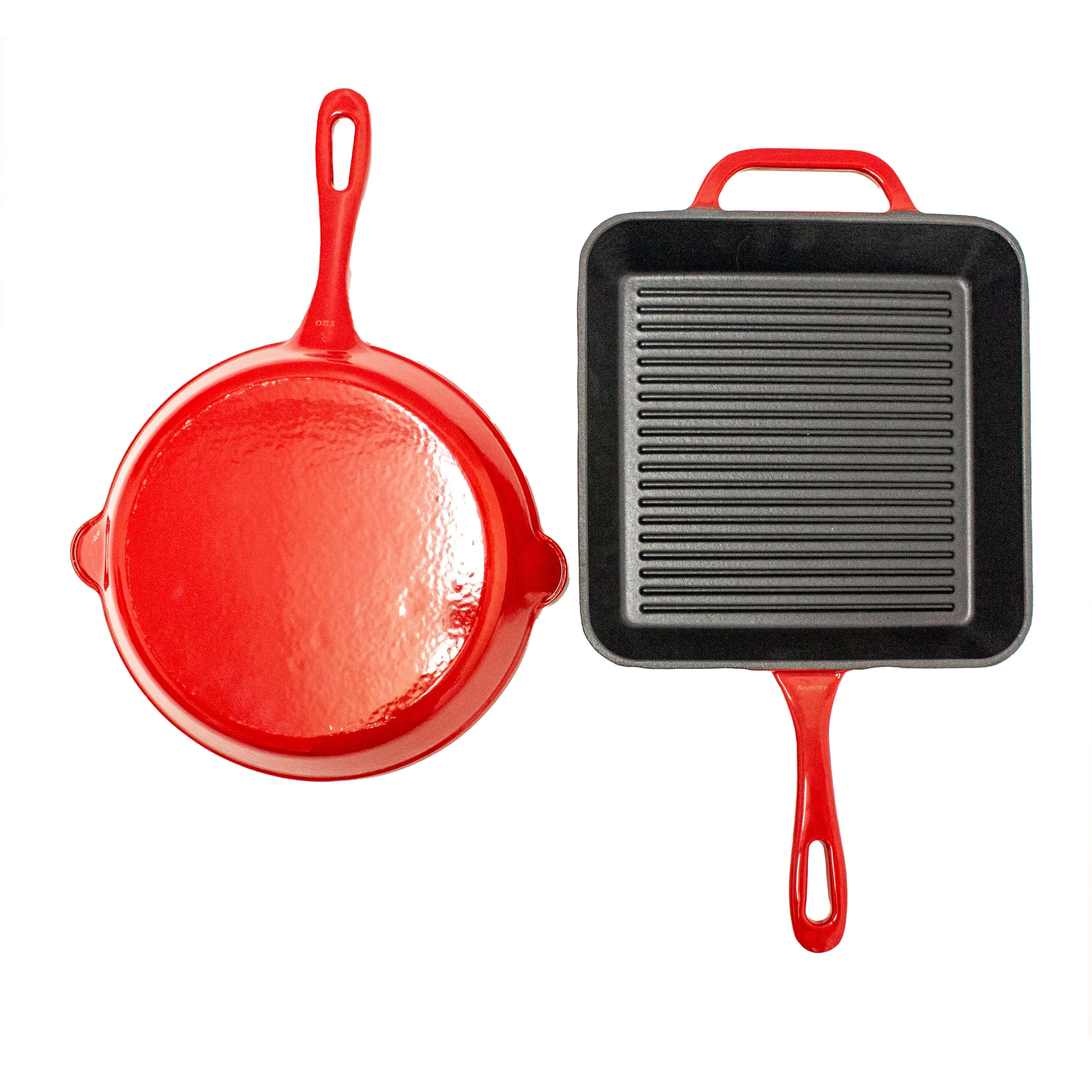 BergHOFF Neo 2pc Cast Iron 10" Fry and Grill Pan Cookware Set, Red