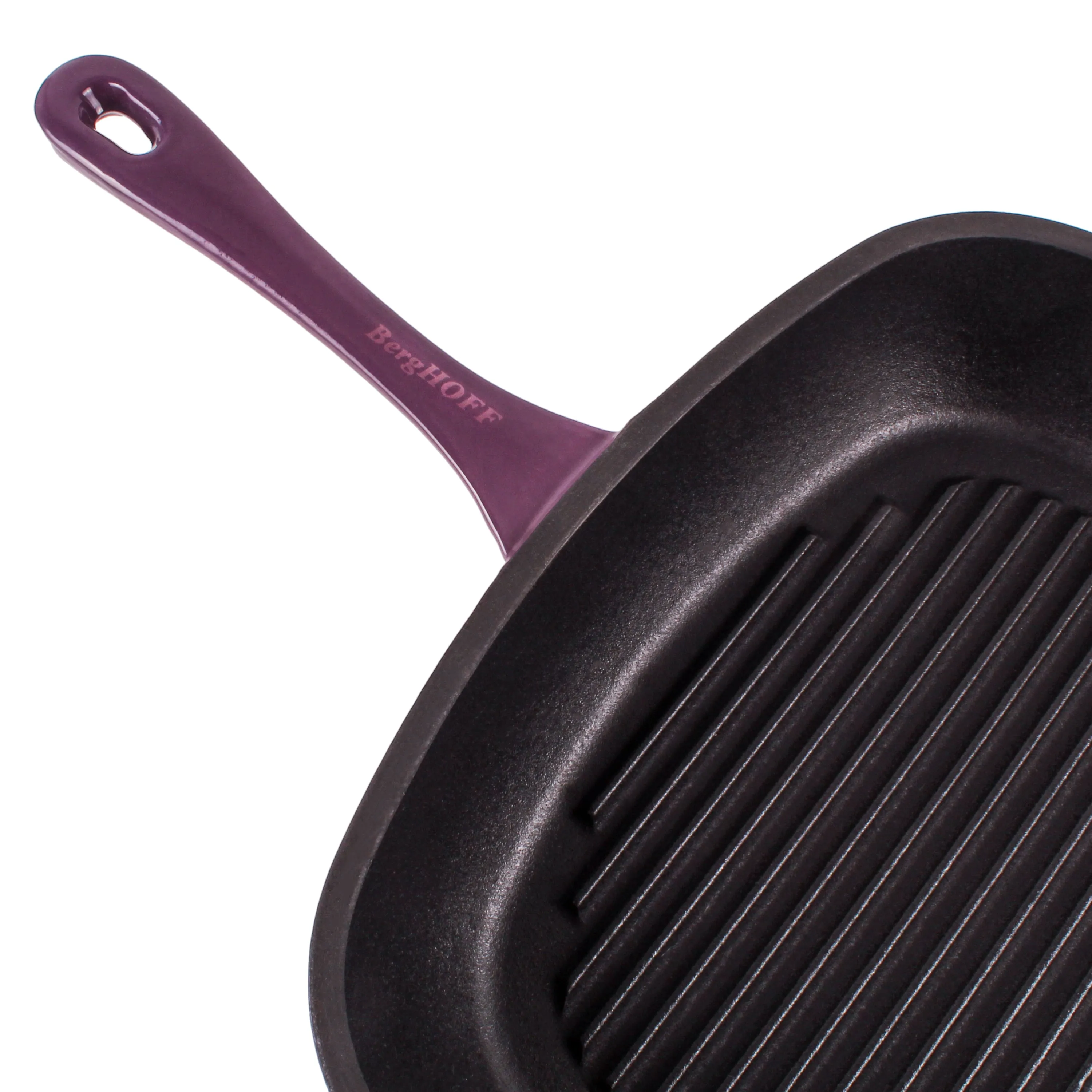 BergHOFF Neo 2pc Cast Iron 11" Grill Pan with Slotted Steak Press, Purple