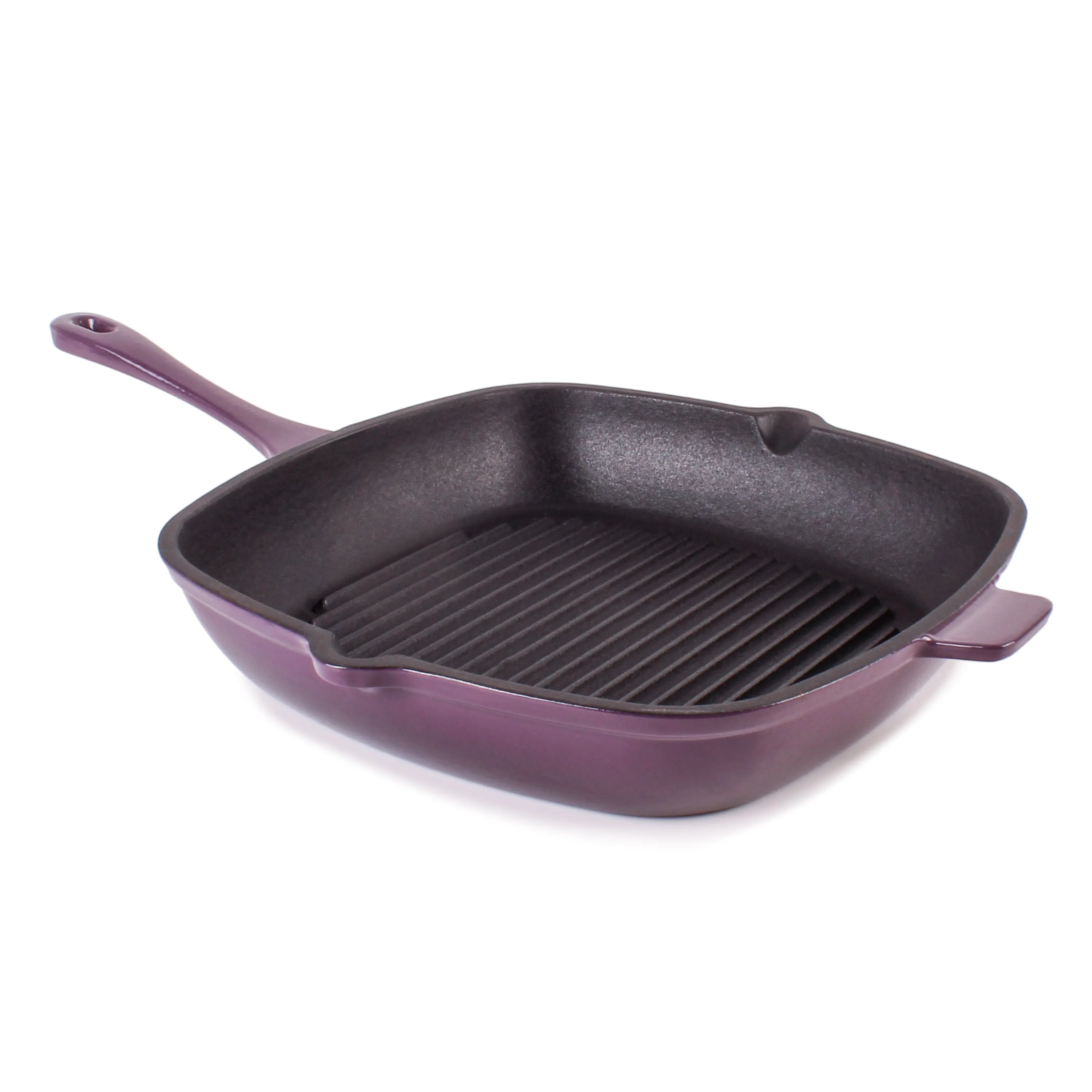 BergHOFF Neo 2pc Cast Iron 11" Grill Pan with Slotted Steak Press, Purple