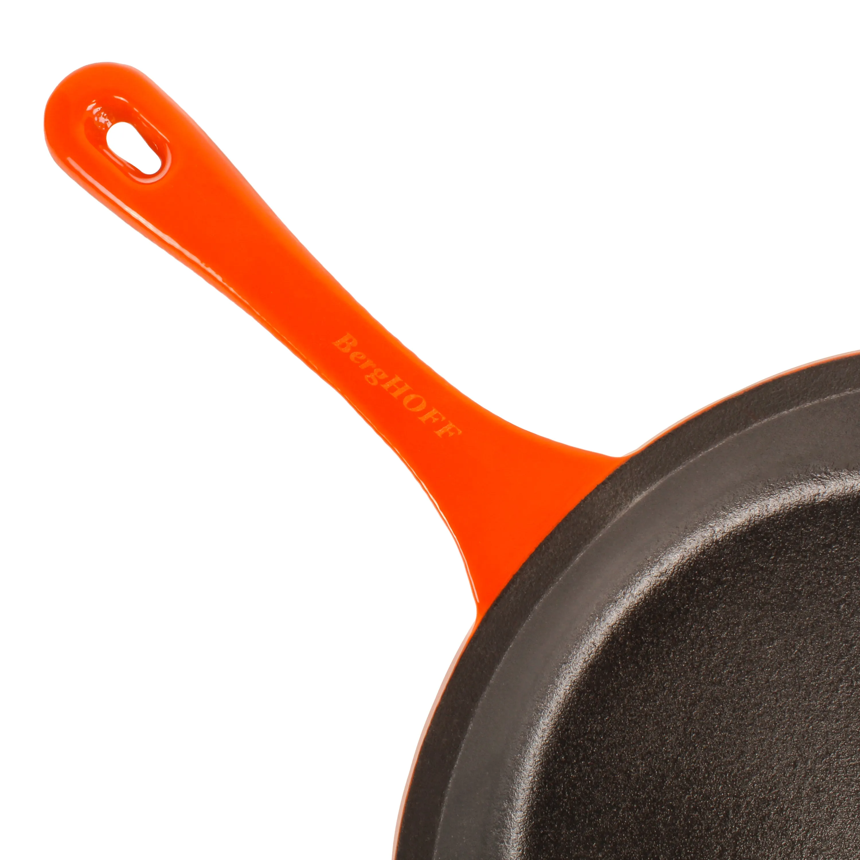 BergHOFF Neo 3pc Cast Iron Fry Pan & Grill Pan Set with Slotted Steak Press, Orange