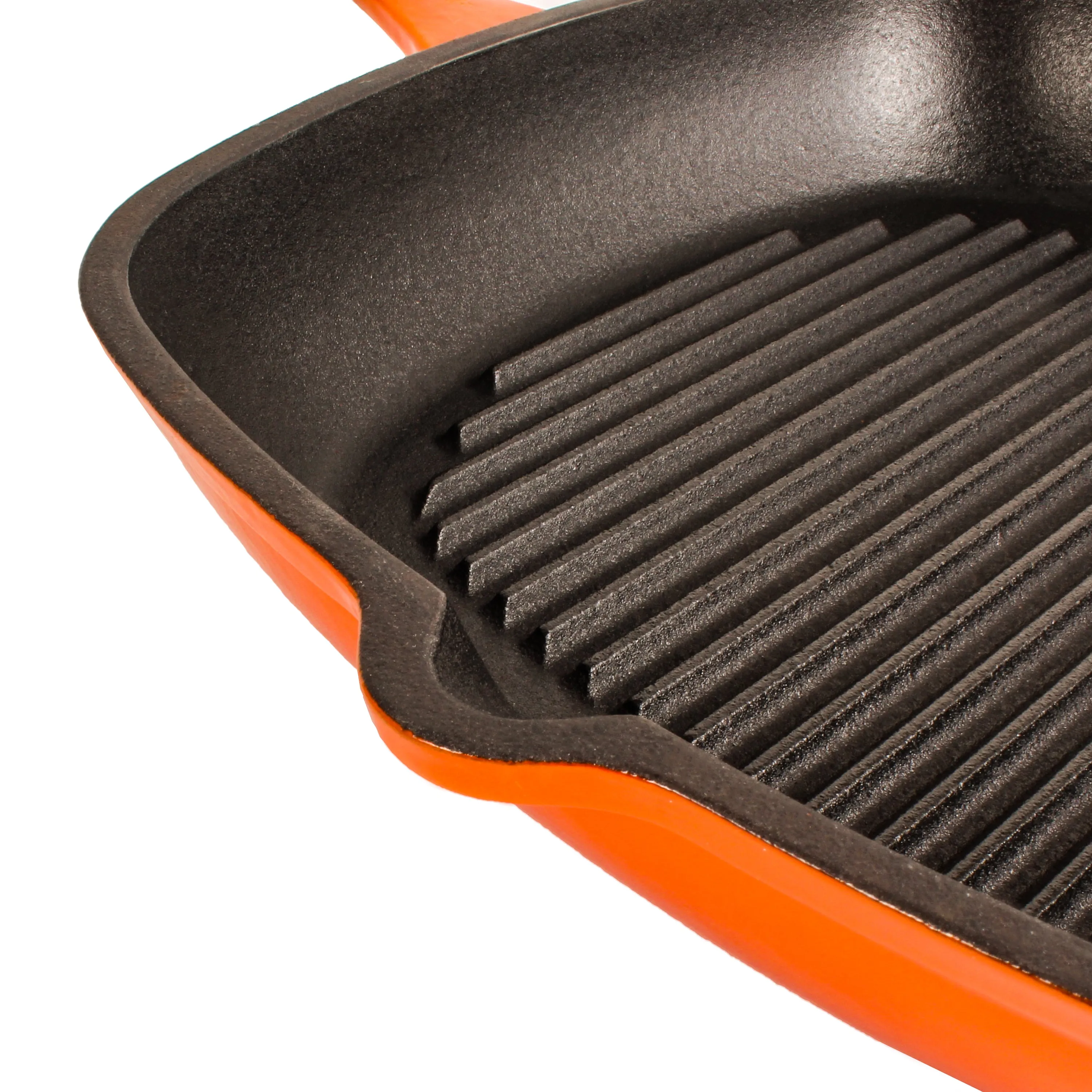 BergHOFF Neo 3pc Cast Iron Fry Pan & Grill Pan Set with Slotted Steak Press, Orange