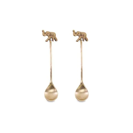 Brass Elephant Topped Teaspoon - Set of Two