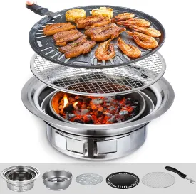 Charcoal Barbecue Grill, 13.7 Inches, Portable Stainless Steel Charcoal Stove for Home Party Outdoor Camping