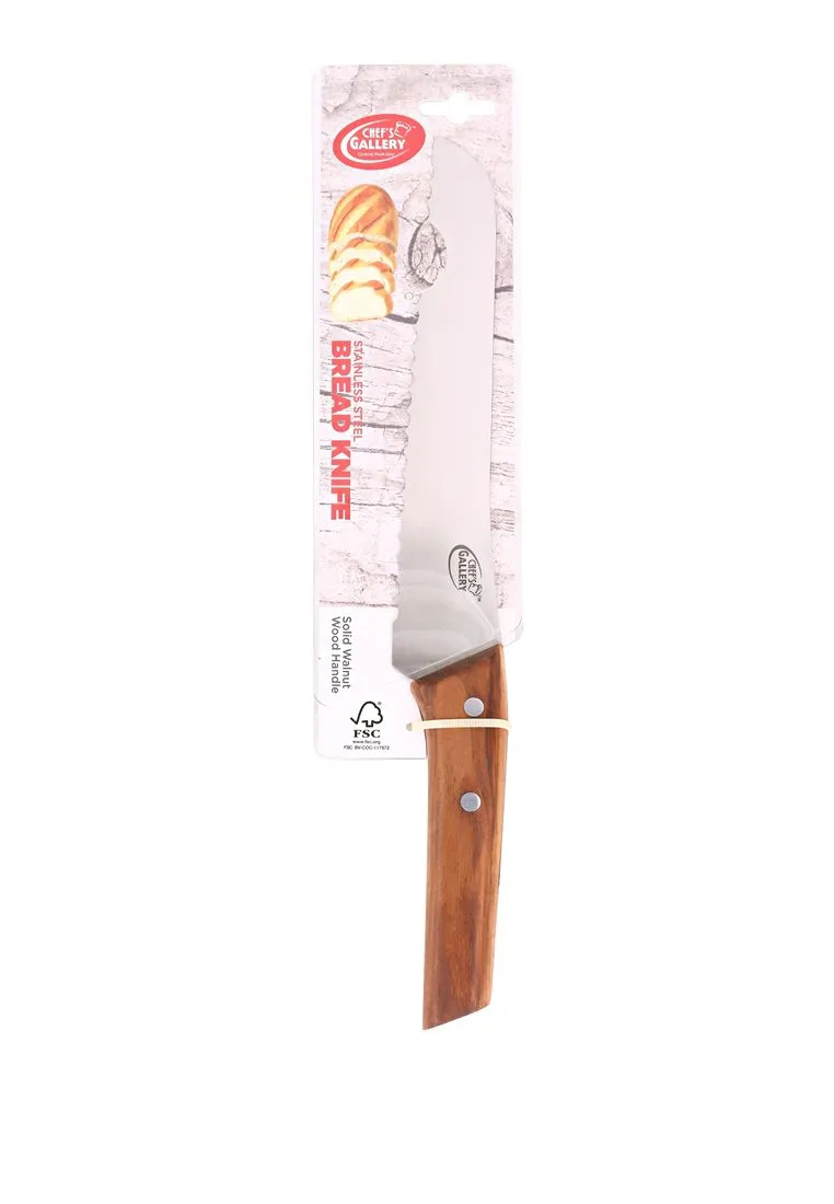 Chef's Gallery Stainless Bread Knife 8" with Solid Walnut Wooden Handle 33.5 x 3.5cm