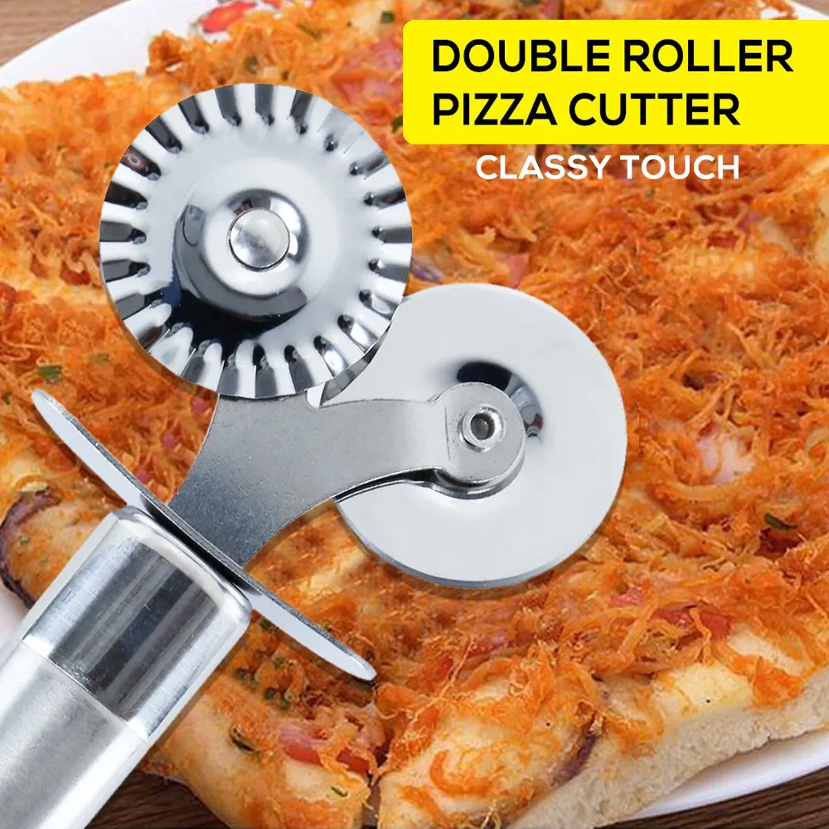 Double Roller Pizza Cutter Silver