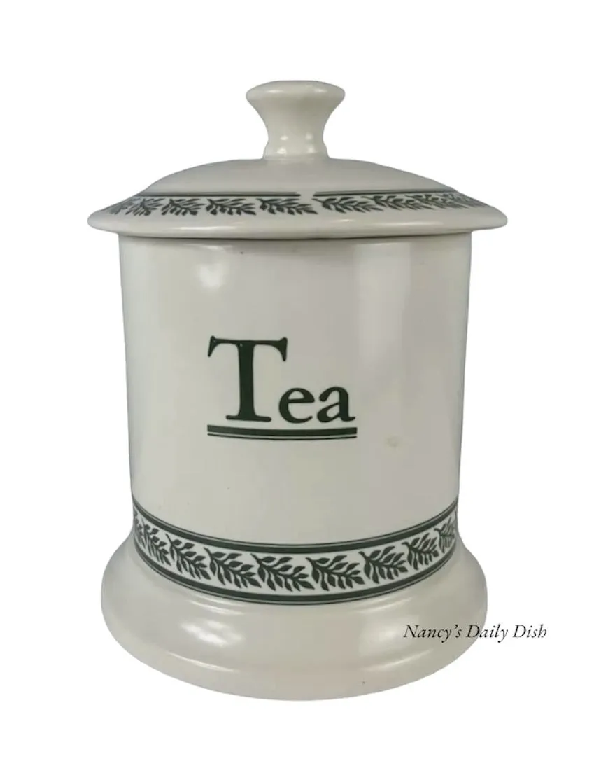 English Green & White Advertising Transferware TEA Canister