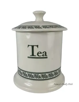 English Green & White Advertising Transferware TEA Canister