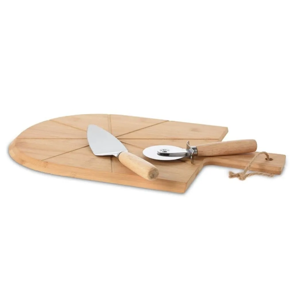 Excellent Houseware 3 Piece Pizza Cutting Set 43x30 cm Bamboo