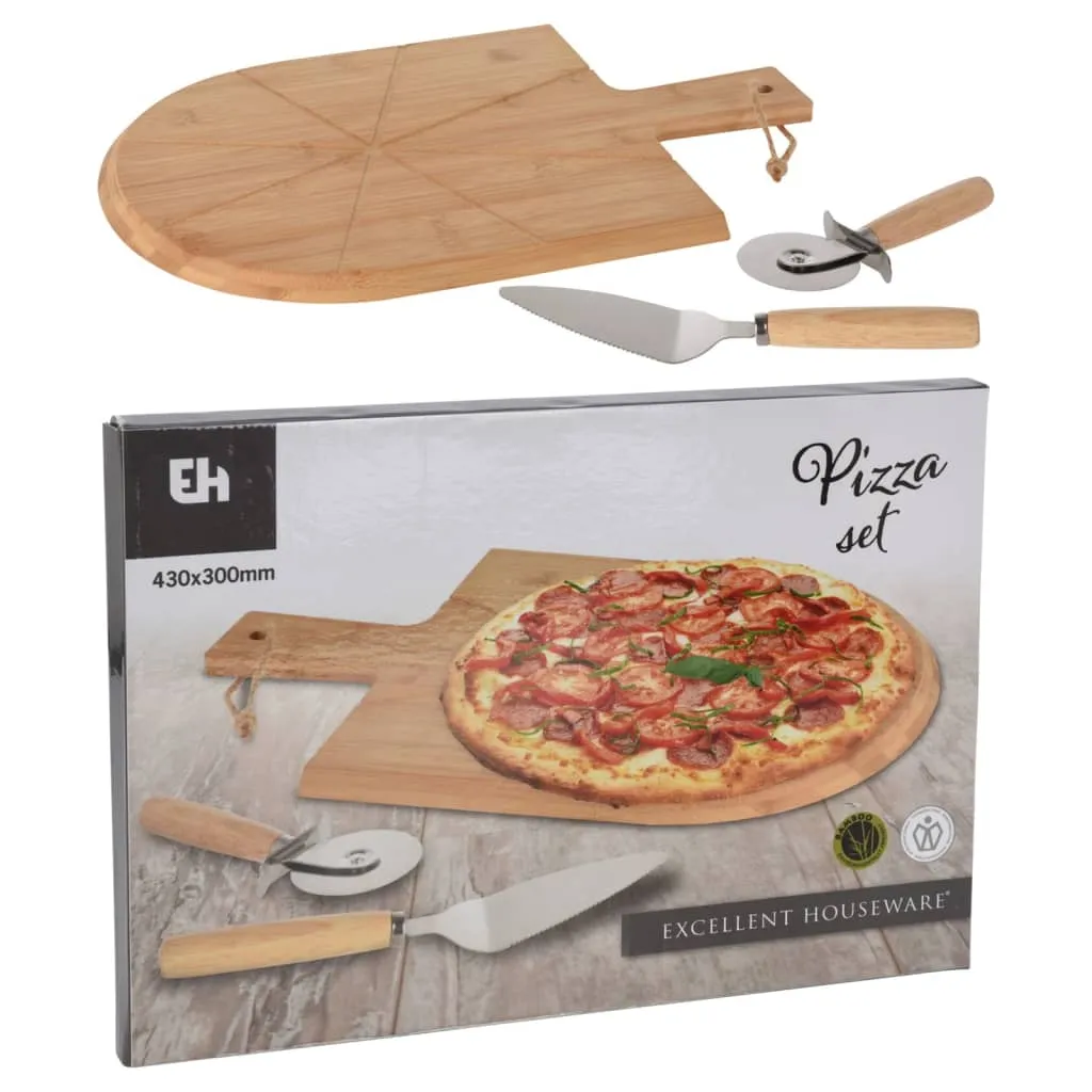 Excellent Houseware 3 Piece Pizza Cutting Set 43x30 cm Bamboo