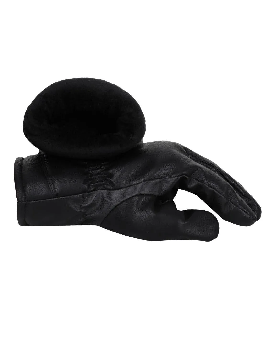 Fabseasons Unisex Black Winter Gloves with Fur cloth