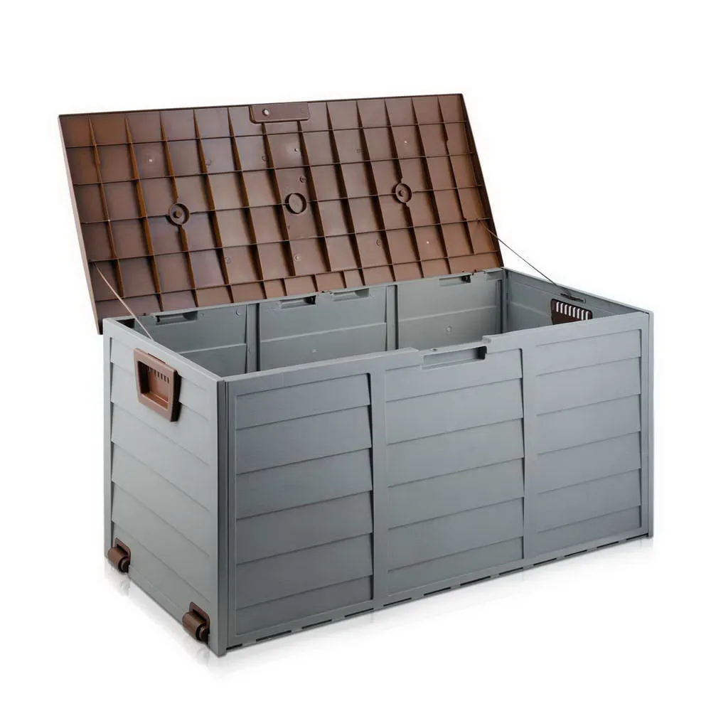 Gardeon Outdoor Storage Box 290L Lockable Organiser Garden Deck Shed Tool Brown