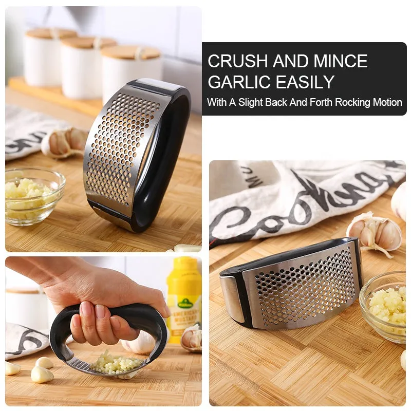 Garlic Press, Stainless Steel, Manual Grinding Curved Ginger Crusher