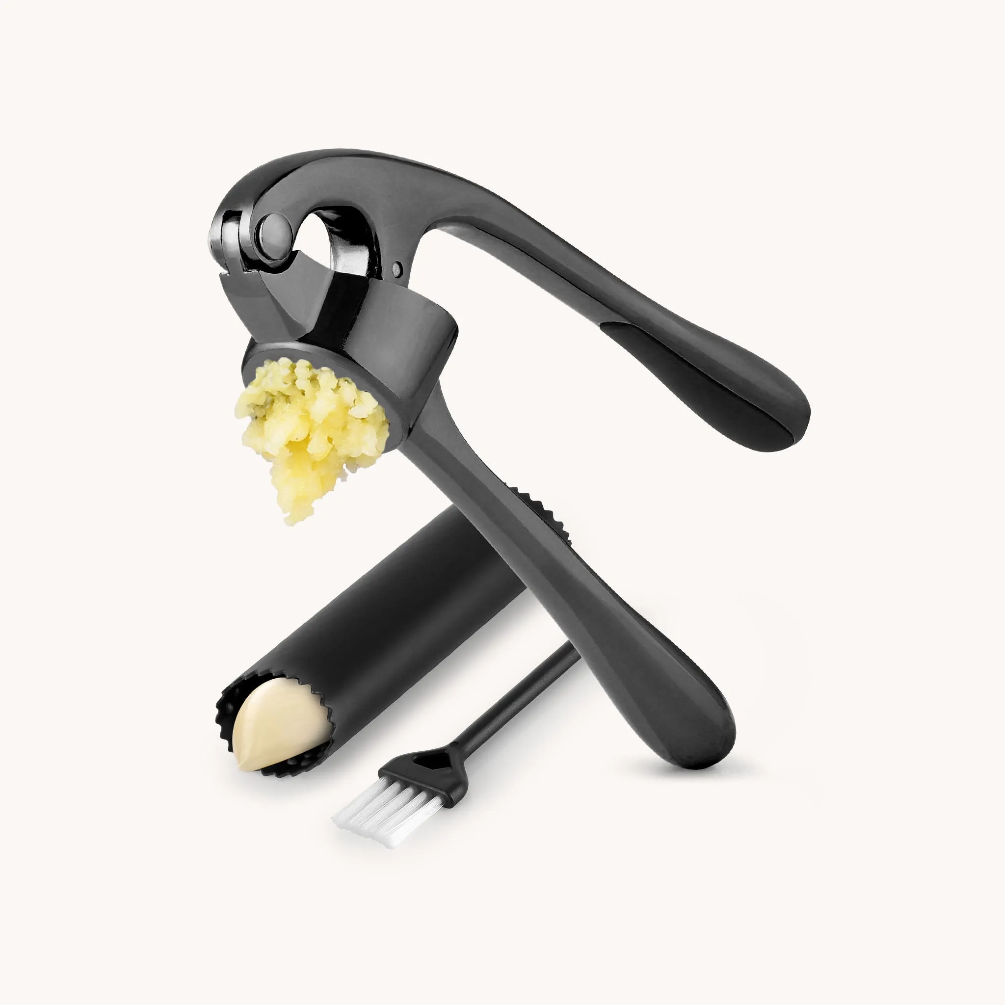 Garlic Press With Silicone Peeler and Brush