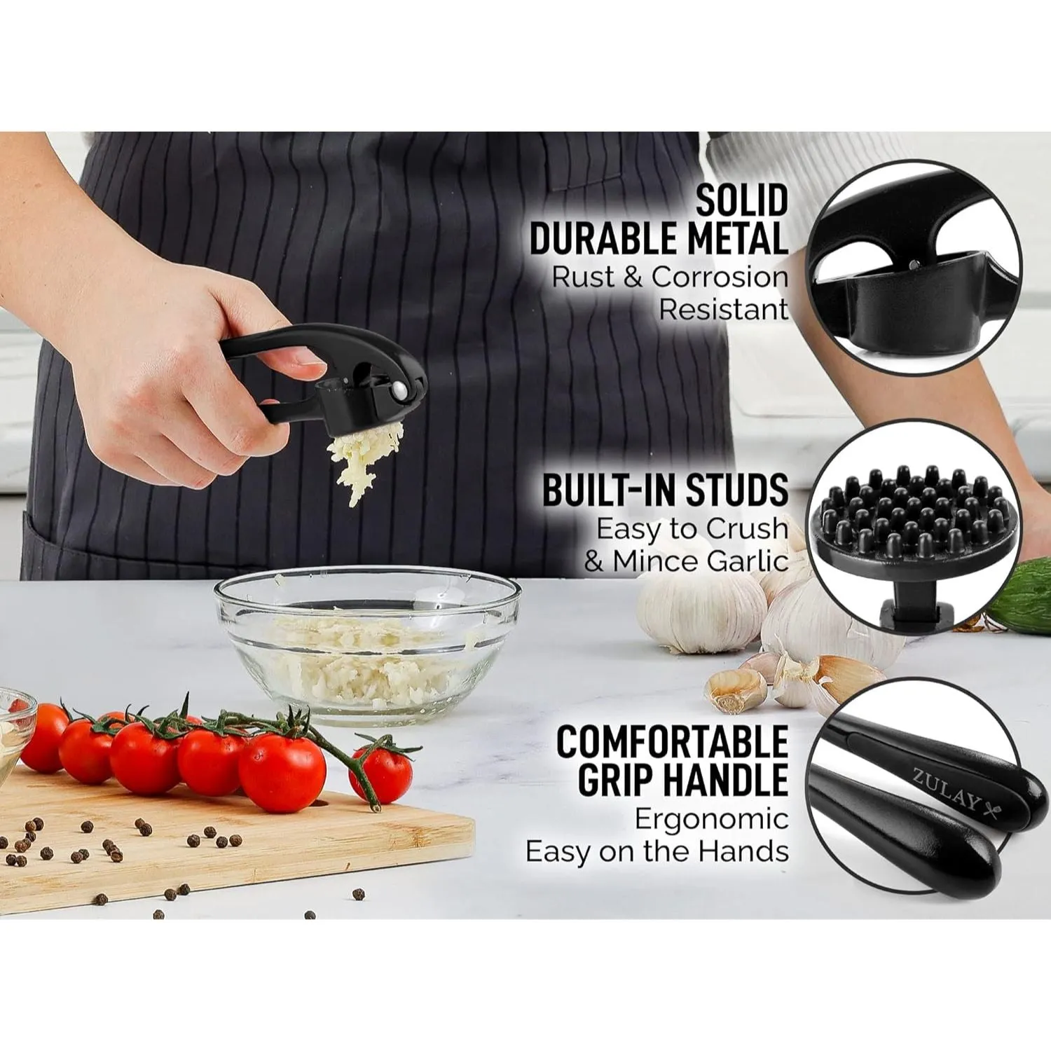 Garlic Press With Silicone Peeler and Brush