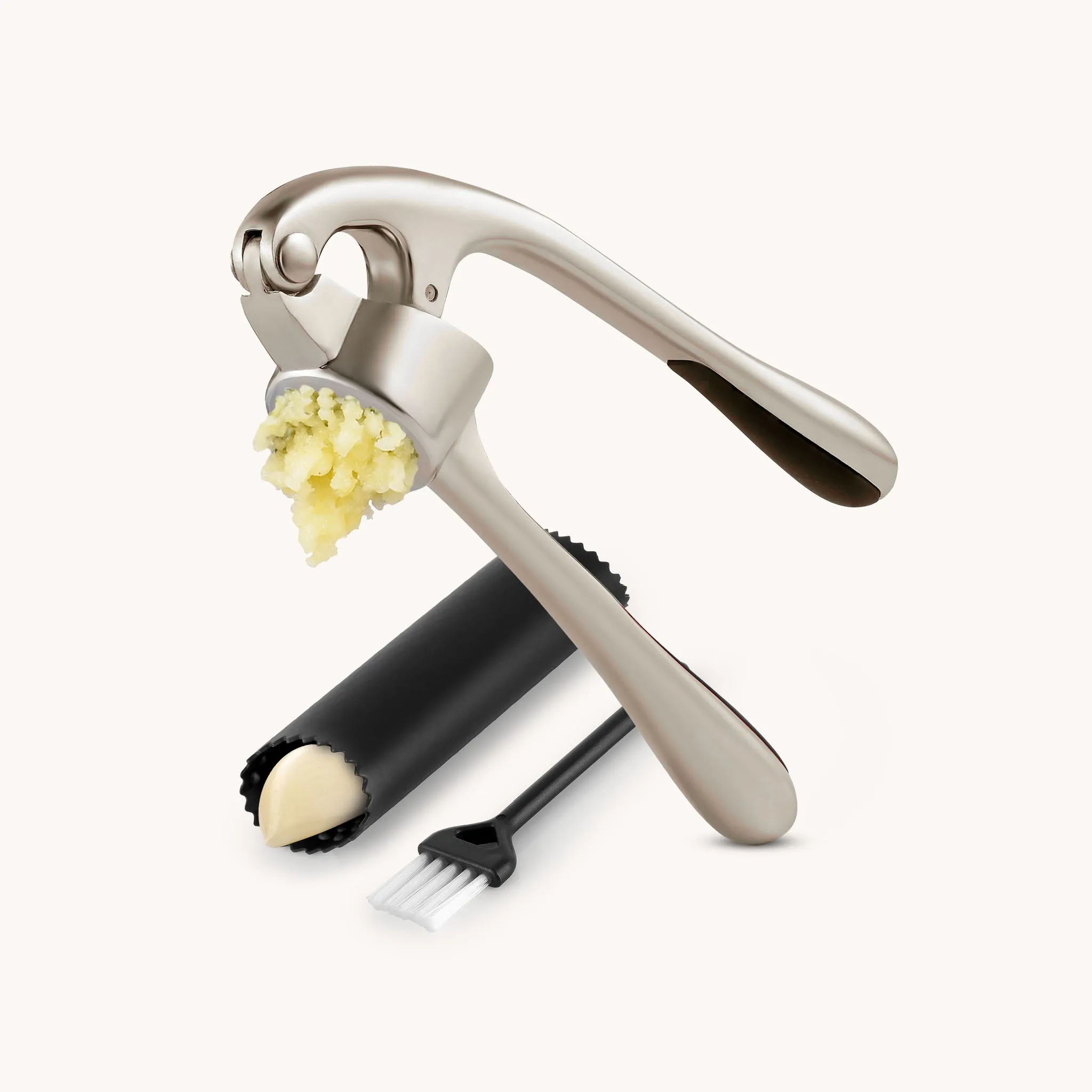 Garlic Press With Silicone Peeler and Brush