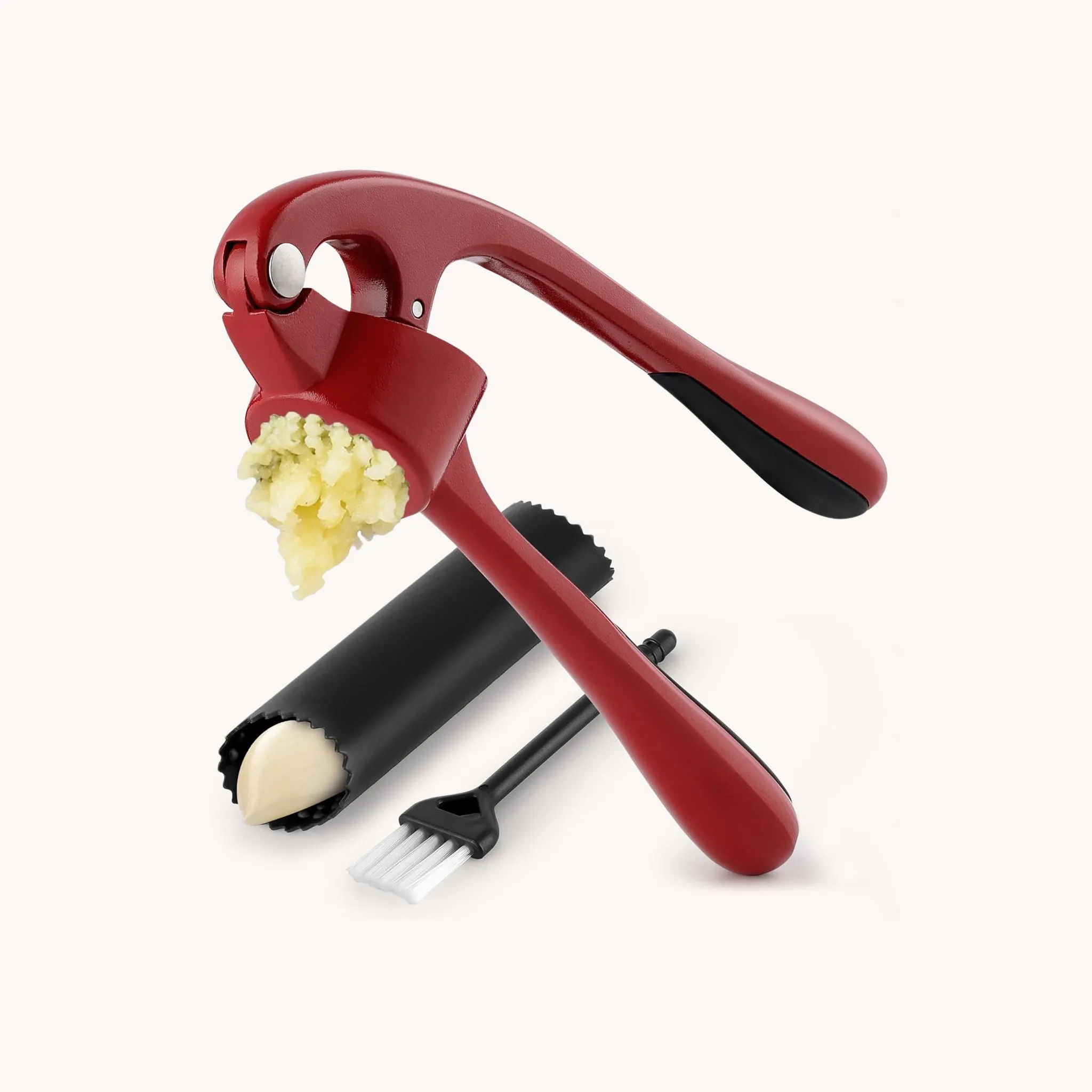 Garlic Press With Silicone Peeler and Brush