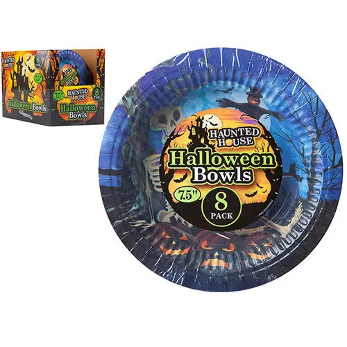 Halloween Paper Bowls - 8 Pack 7.5" Spooky Tableware Disposable Party Supplies