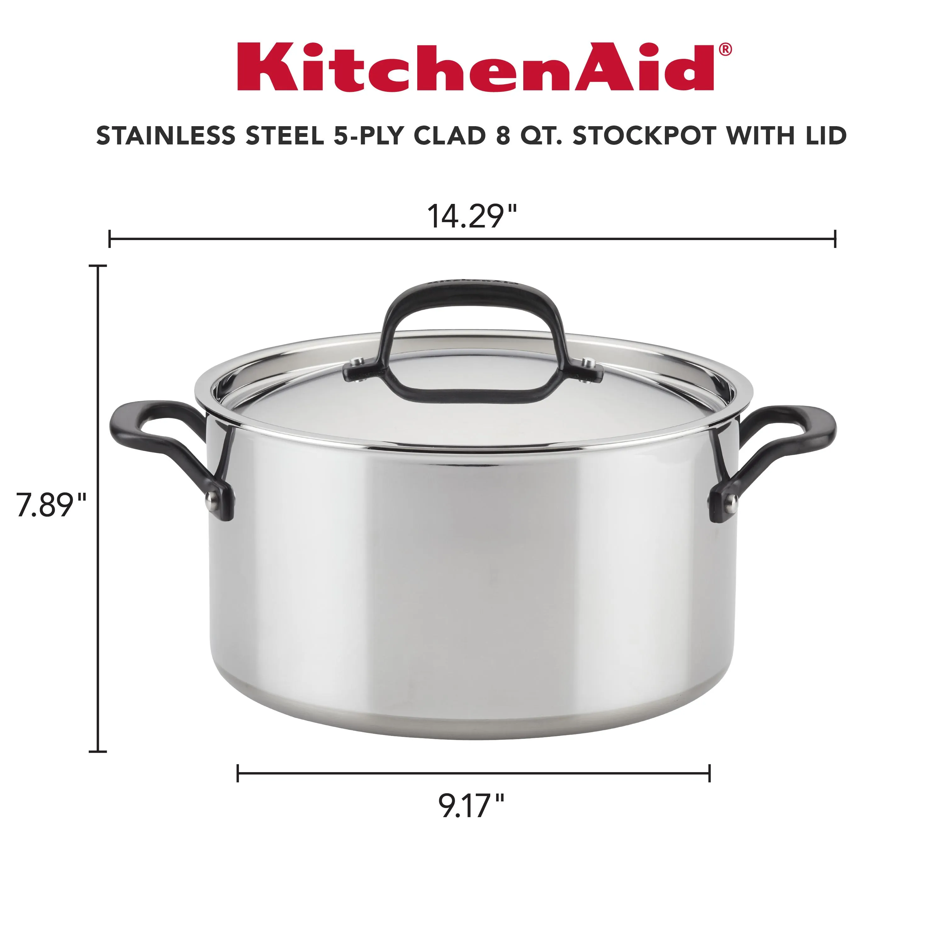 KitchenAid 5-Ply Clad Stainless Steel Stockpot with Lid, 8-Quart, Polished Stainless Steel