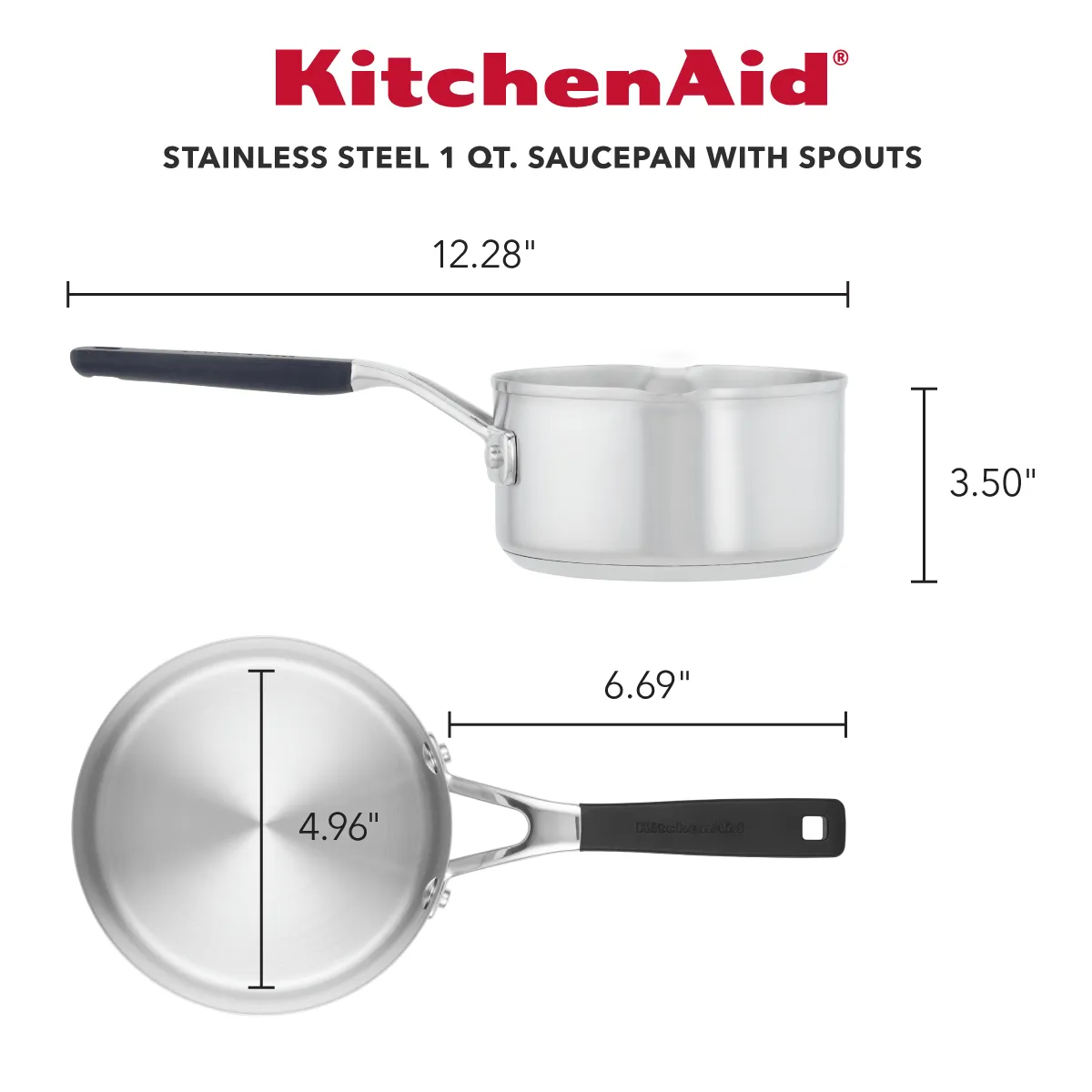 KitchenAid Stainless Steel Saucepan with Pour Spouts, 1-Quart, Brushed Stainless Steel