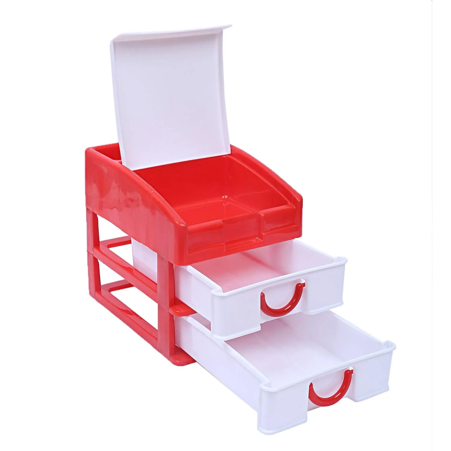 Kuber Industries Plastic 2 Pieces Three Layer Drawer Storage Cabinet Box (Red)-CTKTC25109