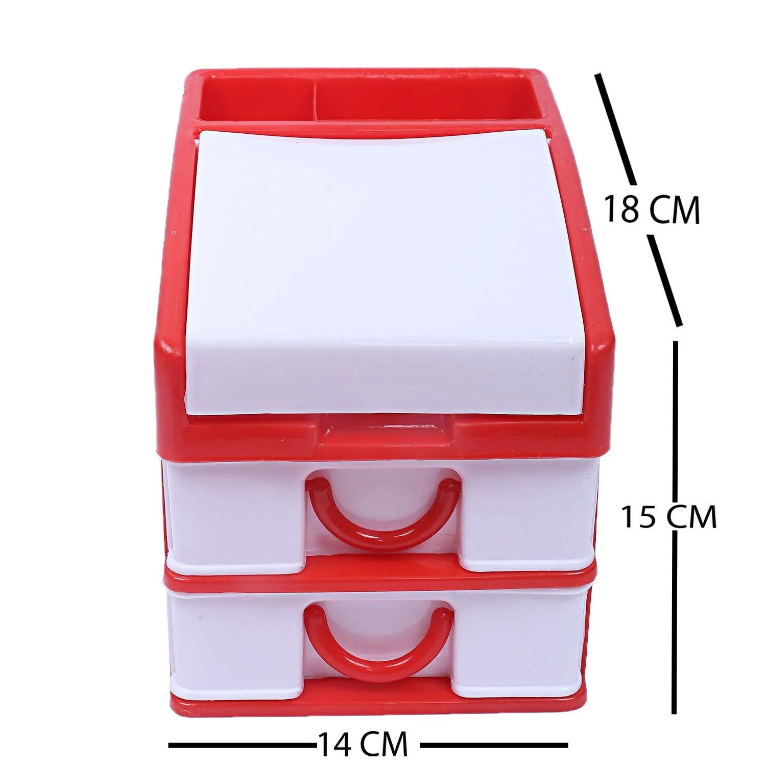 Kuber Industries Plastic 2 Pieces Three Layer Drawer Storage Cabinet Box (Red)-CTKTC25109