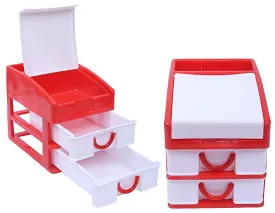 Kuber Industries Plastic 2 Pieces Three Layer Drawer Storage Cabinet Box (Red)-CTKTC25109