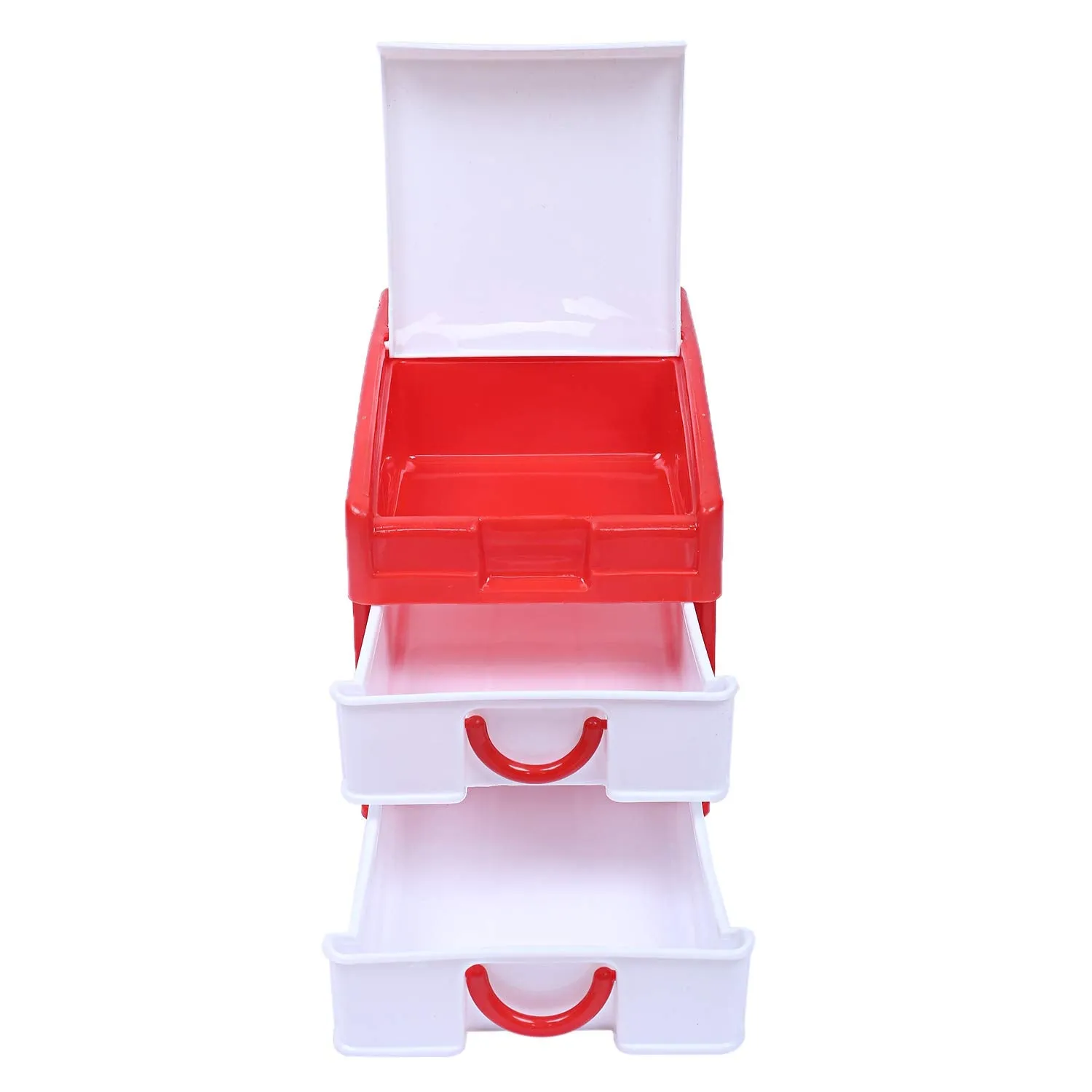 Kuber Industries Plastic 2 Pieces Three Layer Drawer Storage Cabinet Box (Red)-CTKTC25109