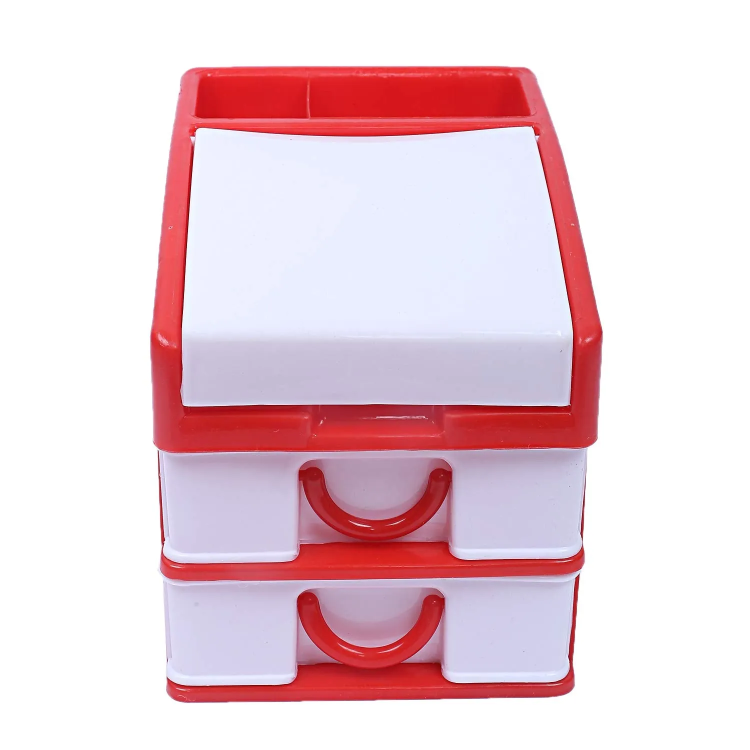 Kuber Industries Plastic 2 Pieces Three Layer Drawer Storage Cabinet Box (Red)-CTKTC25109