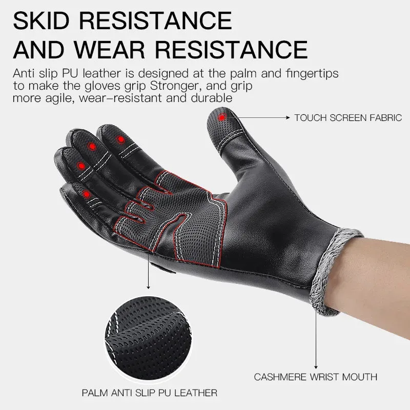 Kyncilor Men's Winter Gloves Cycling Gloves Velvet Leather Men Touch Screen Gloves For Sports Thermal Climbing Bycicle Gloves