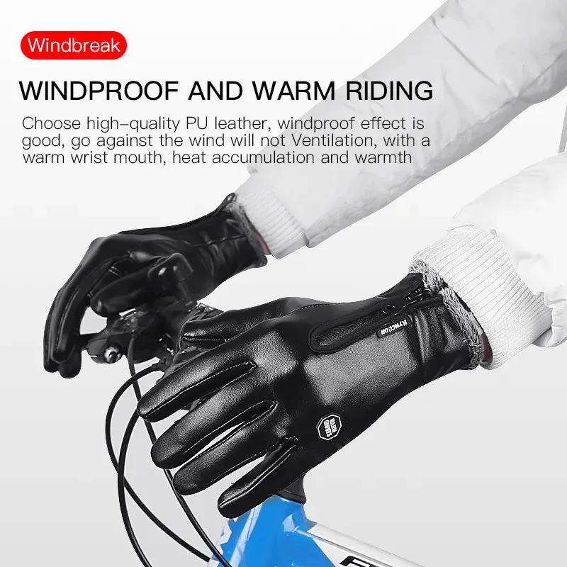 Kyncilor Men's Winter Gloves Cycling Gloves Velvet Leather Men Touch Screen Gloves For Sports Thermal Climbing Bycicle Gloves