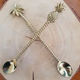 Large Gold Brass Palm Tree & Pineapple Spoons