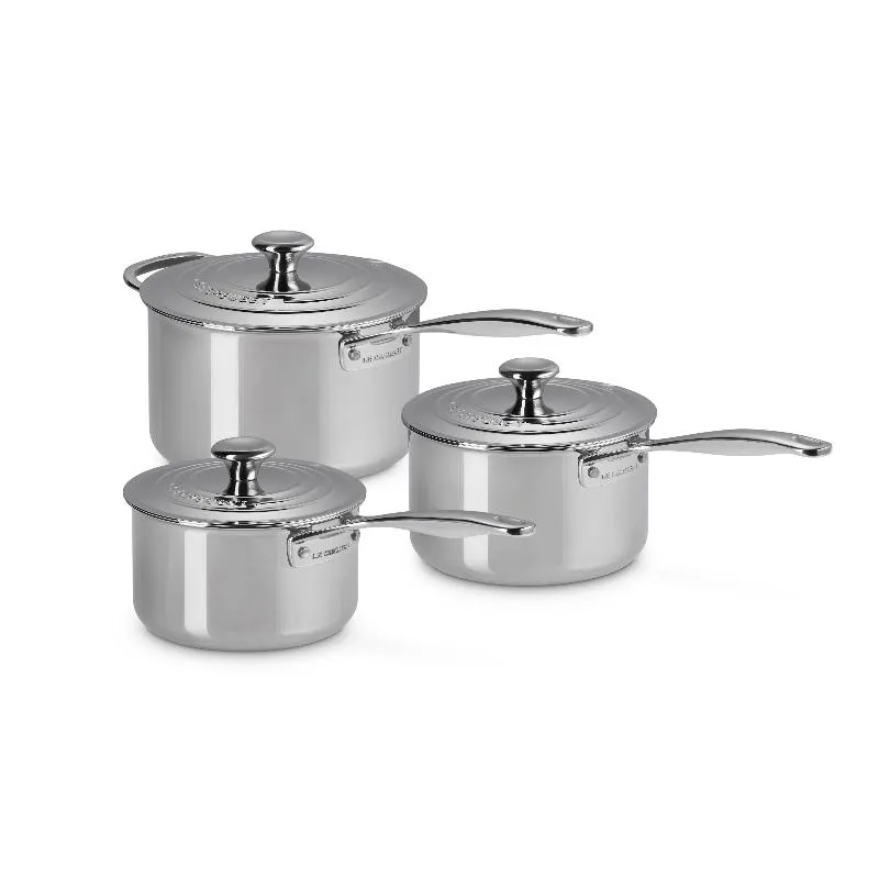 Le Creuset Signature Stainless Steel 3 piece Saucepan Set