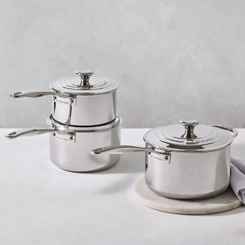 Le Creuset Signature Stainless Steel 3 piece Saucepan Set