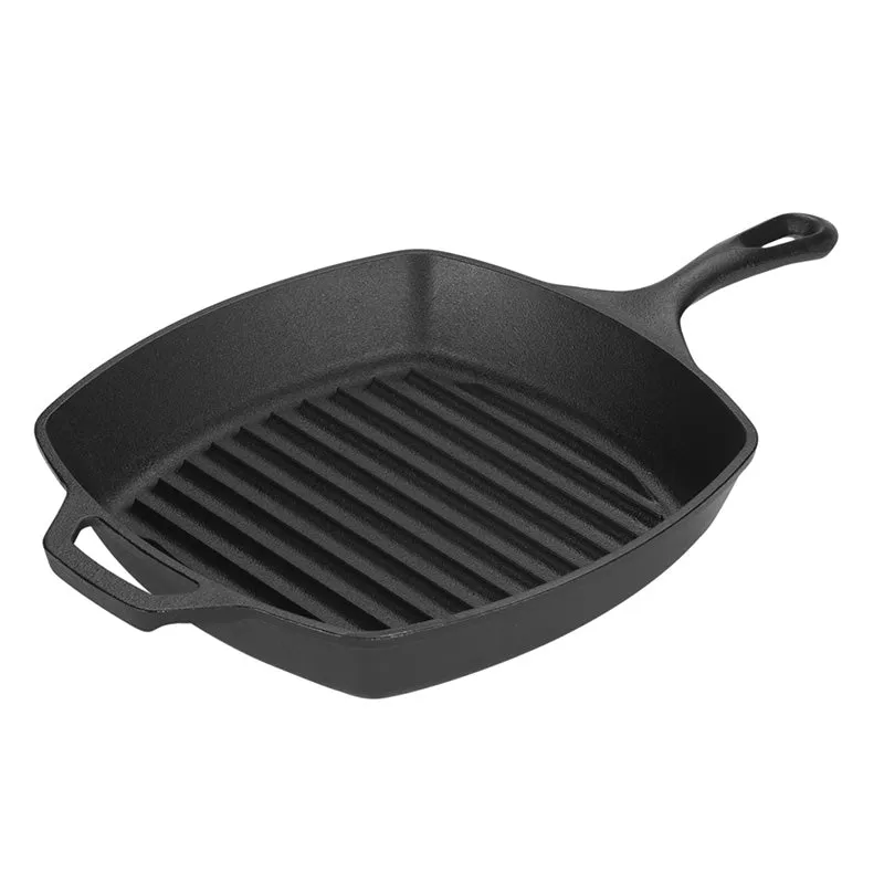 Lodge 10.5 Inch Square Cast Iron Grill Pan, Fits 10 Inch Square Glass Lid