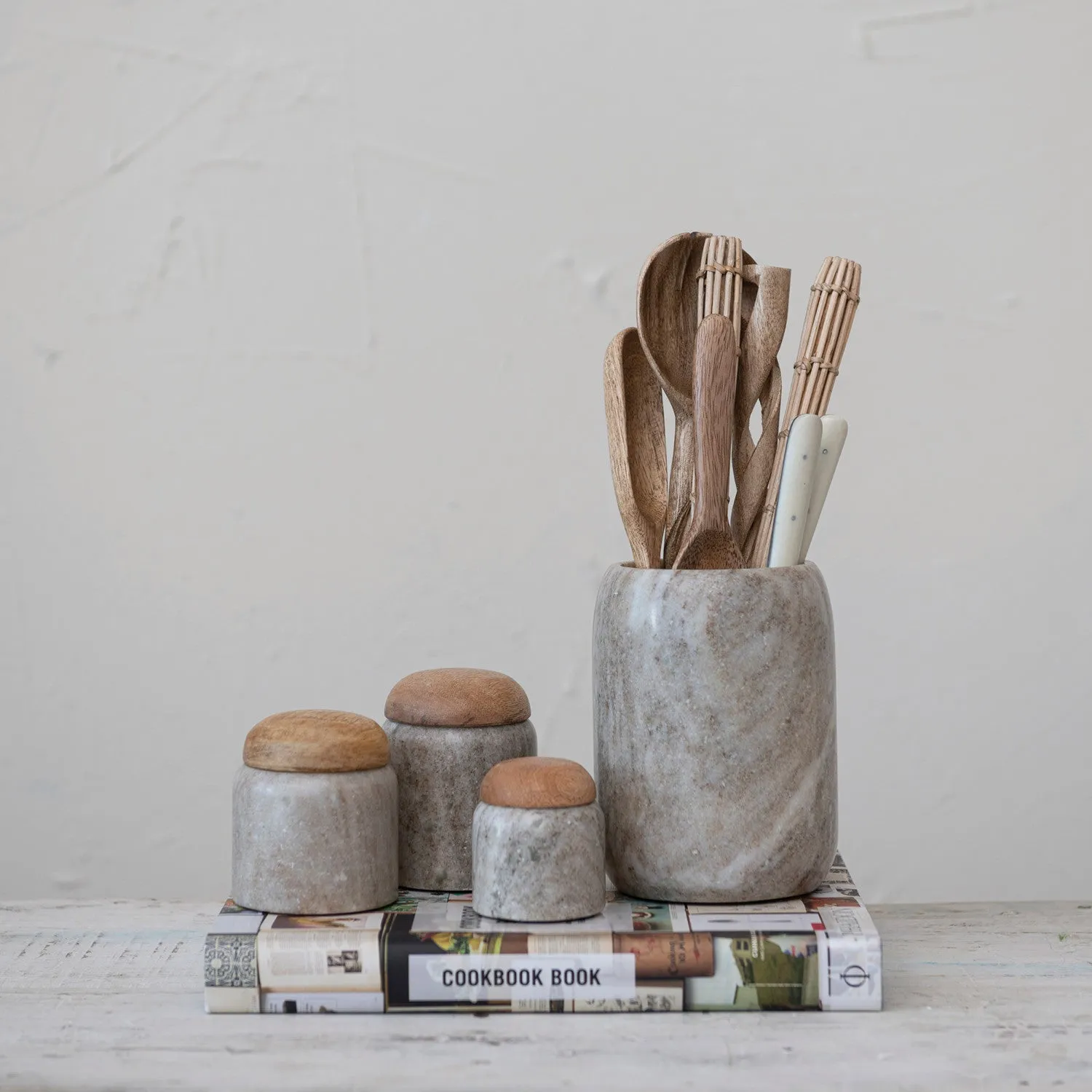 Marble Canister w/ Mango Wood Lid